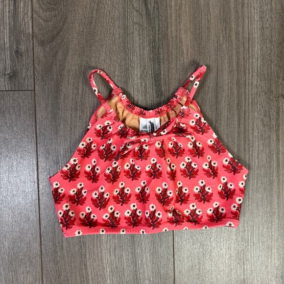Crewcuts by J.Crew Bow Tie Swimwear Top Girls 10 Pink Red Floral Halter Pullover - Picture 2 of 8
